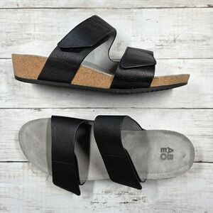 ABEO Sandals Women 10N Black Gabie Leather Cork Wedge Adjustable Slide ADGW53478